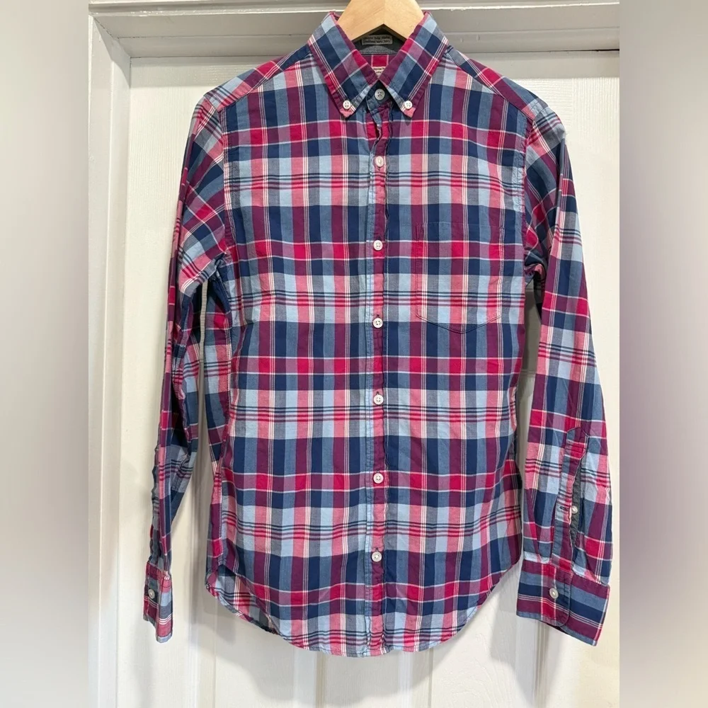 J. Crew Men's Plaid Button-Down Shirt - Red, Blue, and White